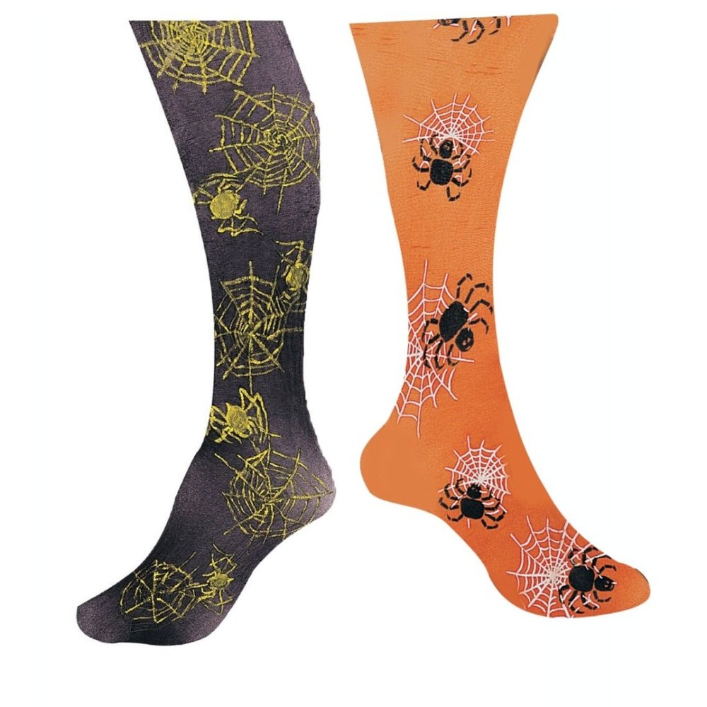 2 Pack Halloween Tights Glow in the Dark Spider Webs & Spider Print Size Large